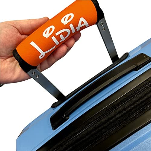 Nametape Express - Luggage Handle Wrap/Cover for Suitcase/bags Grip/Case Identifier perfect for travel Neoprene Wrap printed with name Luggage Tag (Orange, Twin Pack)