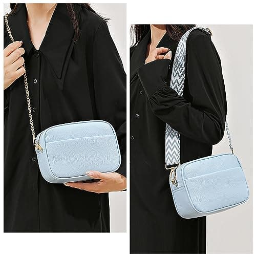 TIAASTAP Crossbody Bags for Women - Leather Handbags & Shoulder Bags Ladies Camera Cross Body Bag with Adjustable Wide Strap and Chain for Travel Shopping Work (Blue) — view 2