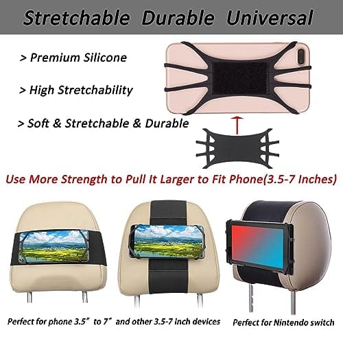 HTLAKIKJ Phone Mount for Car Headrest Fits All 3.5-7 Inch Cell Phone and Devices Silicone Car Phone Holder Mount for Kids in Back Seats - Black — view 3
