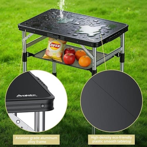 Anbte 2ft Small Folding Camping Table, Waterproof Plastic Tabletop, 58x40cm — view 4