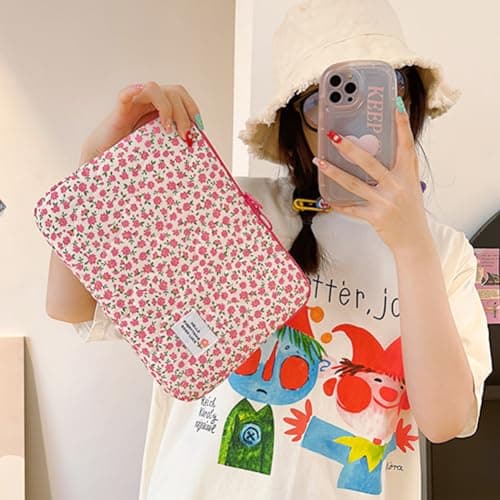 jingyuKJ Puffy Laptop Sleeve Case Floral Laptop Bag Portable Quilted Carrying Case Computer Cover Compatible with 11/13/15" Notebook — view 3