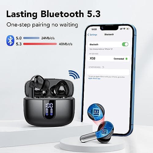 Ear Buds Wireless Earbuds, 50H Playtime Bluetooth Earbuds, Bluetooth Headphones 5.3, Bass Boost 85%, In Ear Headphones with 4 ENC Call Noise Cancelling Mics, Earbuds IPX7 Waterproof, USB-C Pearl Black — view 4