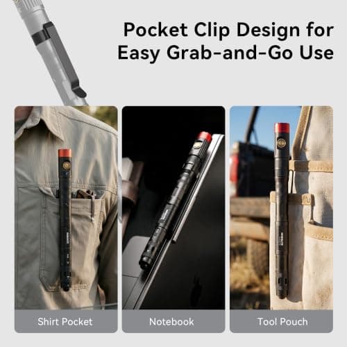 Rechargeable Pen Light, 7-in-1 Multitool Pen Flashlight with 4 Light Modes, Pocket LED Inspection Light with Clip, Ballpoint Pen, Stylus, Screwdrivers, Bottle Opener & Glass Breaker Tip (1, Black) — view 5