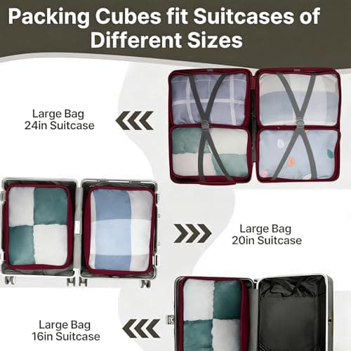 Small Packing Cubes 6 PCS, 30x20x12CM Same Size Suitcase Organiser Bags, Mesh Packing Cubes for Suitcases Small Set Only (Weinrot, 6 x S) — view 6