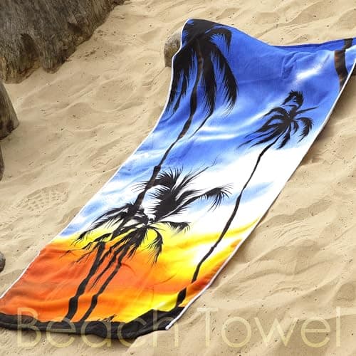 GEEZY Microfibre Beach Towel, Sunrise Design - Quick Drying, Lightweight, Sand-Free, Large & Durable, Summer Design - Beach Essentials for Travel, Holiday, Swimming, Sauna, Adults & Kids, 70x140cm — view 3
