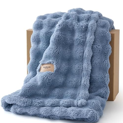 Bedsure Bubble Fleece Throw Blanket - Lightweight, Ashley Blue, 130x170cm