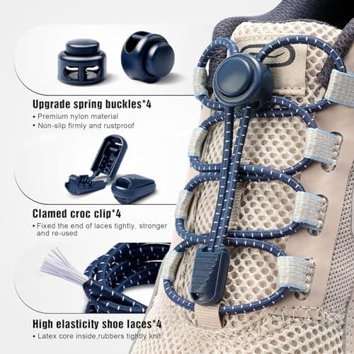 Stepace 2 Pairs Elastic No Tie Lock Buckle Shoe Laces for Trainers Navy Blue — view 4