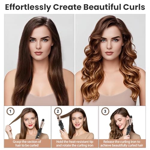 Cordless Curling Wand Mini Hair Curler, 25mm Curling Tong, Portable Travel Curling Tongs with 3 Temperature Heating Levels 150°C to 180°C Verbrühschutz for Long Short Medium Hair(Rose Gold & Black) — view 6