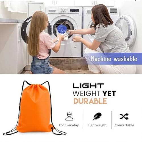 Senshuomy Drawstring Bags Swimming Sports Back Pack Drawstring Gym Bag for Mens & Womens - Ideal for School Travel, Picnic, Holidays, Shopping, Yoga （2pcs (Orange) — view 5