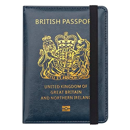 FACATH UK Passport Holder with Gilded UK Passport Pattern: Passport Covers Slim, Durable & British-Themed | Perfect Fit for UK Passports (Blue)