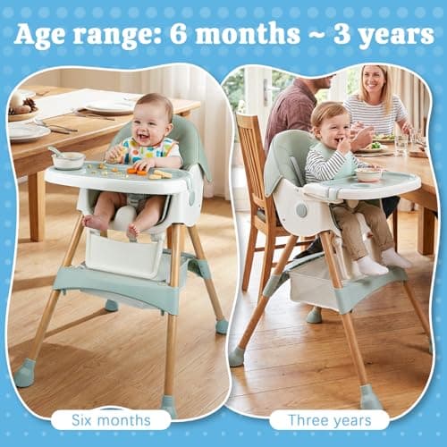 Baby High Chair Foldable Highchair, High Chairs for Babies and Toddlers Adjustable Height & Reclining Seat Detachable Double Tray, Ergonomic Feeding Portable Highchairs for Newborn 6 Months to 5 Years — view 5