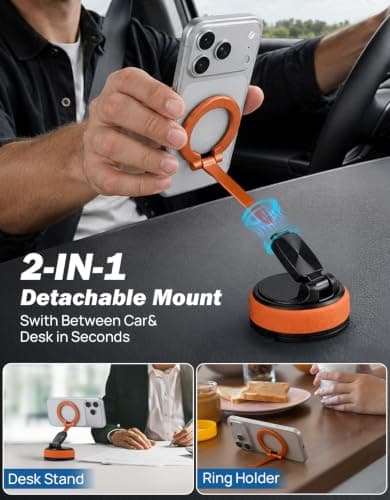 JOYTUTUS Magnetic Car Phone Mount, 2-in-1 Detachable Ring Stand Orange — view 2