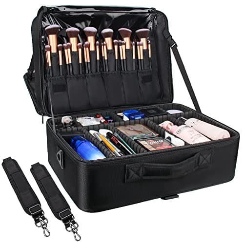 Relavel Professional Makeup Case Large Makeup Organiser Luggage Vanity Case with Adjustable Dividers Cosmetic Storage Box for Women, Makeup Artist Must Haves, Black, XL, Cosmetic Case — view 2