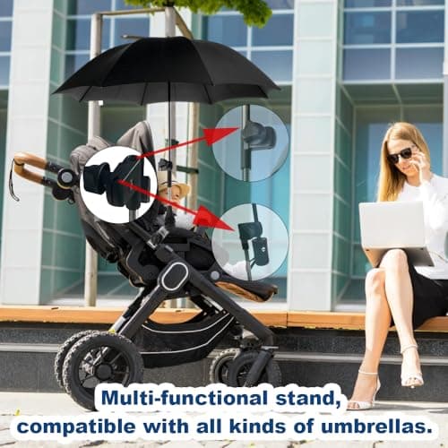 pram Parasol，pram Umbrella with 50+ UV Protection,Pushchair Parasol Equipped with a Multi-Functional Stand,Fully Automatic Umbrella,Suitable for Various Types of Baby Strollers — view 6