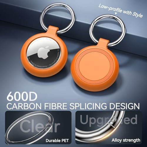 Inesore Holder for Apple AirTag, Waterproof Case & Carbon Fiber Look for Air Tag, Scratch Resistant Holder for Pet Collar, Luggage Tag and Keyring (Orange) — view 2