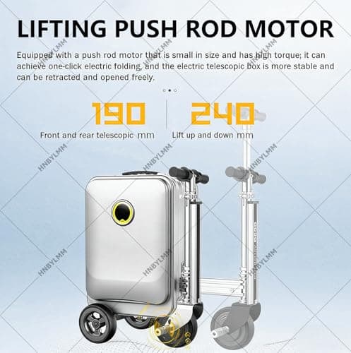 HNBYLMM Smart Electric Suitcase, 20 L Rideable Luggage with Telescopic Handle, Load 242 LBs, 3 Speed Adjustment, Mileage 8-10 KM, Removable Battery, Suitcases Wheels for Business, Travel Black-A — view 5