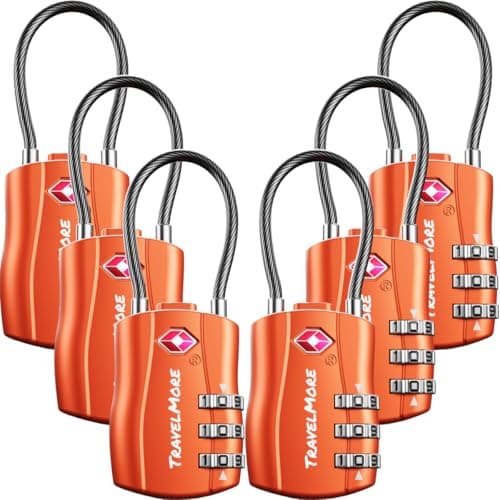 6-Pack TSA Approved Travel Combination Cable Luggage Locks for Suitcases & Backpacks | TSA Locks | Luggage Locks | Orange