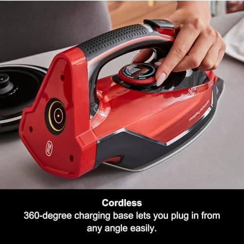 Morphy Richards EasyCHARGE Cordless Steam Iron, Non Stick Ceramic Soleplate, 130g Boost, 30g Output, 350ml Water Tank, Anti Drip and Scale, Auto Shut-off, 2.5m Cord, 2400W, Red, 303250 — view 6