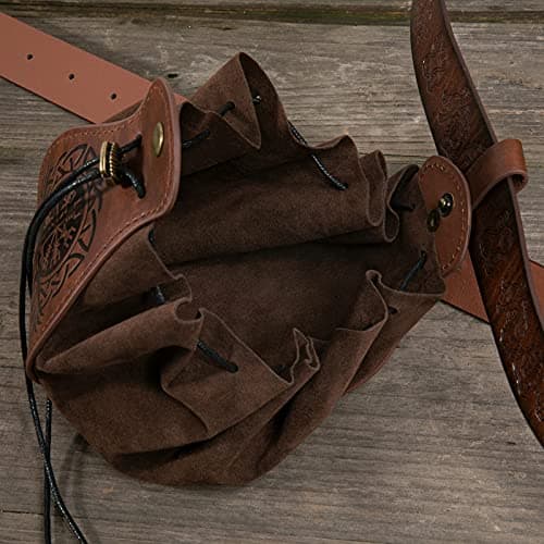 HiiFeuer Medeival Faux Leather Pouch, Portable Drawstring Purse, Vintage Belt Pouch Dice Bag for LARP Ren Faire (Phoenix Brown) — view 5