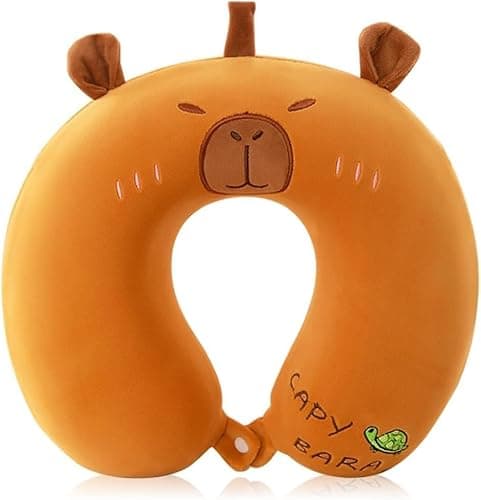 HATFRYF Capybara Neck Pillow for Travel, Soft Memory Foam Neck Support Pillows, U-Shaped Pillow with Adorable Design Travel Pillows for Office, Planes, Trains-Brown