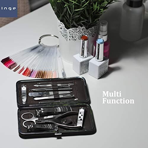 Inge 14 Piece Manicure Set for Men & Women | Stainless Steel Nail Clippers & Pedicure Kit | Professional Nail Care Grooming Set with Leather Travel Case — view 5