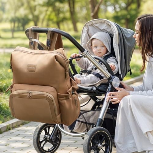 MISS FONG Changing Bag Backpack, Baby Bag Backpacks Neoprene Baby Changing Bags Nappy Maternity Bag Travel Large Capacity with Changing Mat Stroller Insulated Pockets 12 Pockets for Mom & Dad-Brown — view 2