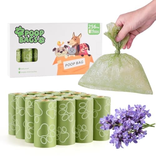 Qiookioo Poop Bags Rolls 256 Count - 9x13 Inches Green Thickened Leakproof Lavender scent Poo Bags for Dogs, Eco-Friendly Pet Waste Bags for Walking, Home, Travel