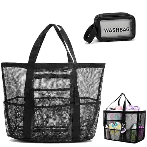 Large Mesh Beach Bag for Women Lightweight Tote Bag with a Clear Wash Bags