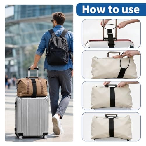 6PCS Luggage Connector Straps and Luggage Tag Holder, Adjustable Elastic Luggage Straps for Suitcases, Nylon Luggage Straps Bag Bungee, Portable Travel Packing Ties, Suitcase Accessories — view 3