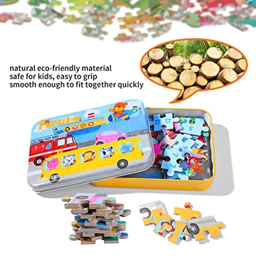 BBLIKE Puzzles Jigsaws for 2 3 4 Year Old - Pack of 4 Puzzles Toy in a Box for Age 2-5, Travel Games for on Plane Educational Learning Birthday Gift Present for Children Boys Girls (Transportation) — view 3