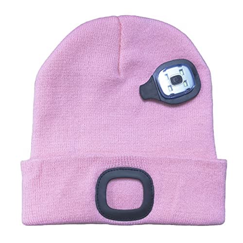 RFWIN LED Beanie Hat Lighted Knit Hat Rechargeable LED Headlamp, Pink Warm Lighted Knit Hat for Night Activities, Camping, Grilling, Running, Walking — view 2