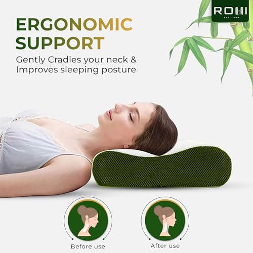 Rohi Bamboo Memory Foam Pillow – Cervical Orthopedic Neck Support Pillows – Breathable & Hypoallergenic – Soft Supportive Bamboo Side Sleeper Pillow for Neck and Shoulder Pain Small (50cm x 30cm) — view 4