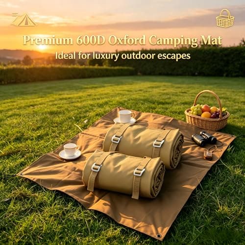 M.J COMFY-LIFE Thick 600D Oxford Camping Mat, Waterproof Foldable Picnic Blanket, Multifunction Outdoor Tent Carpet Sandproof Ground Mat for Camping Hiking Beach Festival Travel Recreation, Khaki — view 2