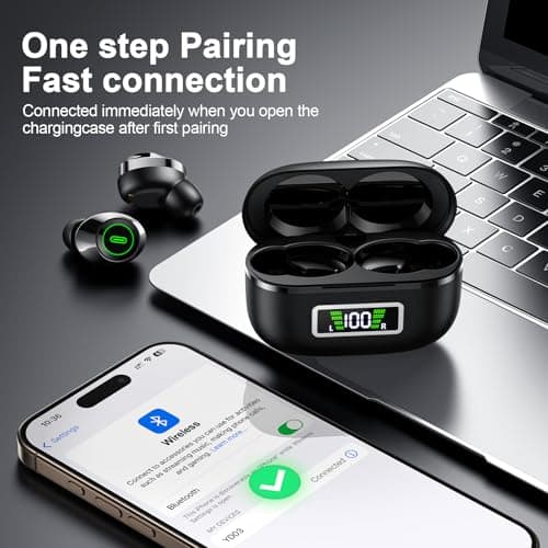 PIAAUORRS Wireless Earbuds, Bluetooth 5.4 Headphones in Ear with Mic HiFi Stereo Noise Reduction, Wireless Earphones IP7 Waterproof Touch Control LED Display Headset USB-C — view 3