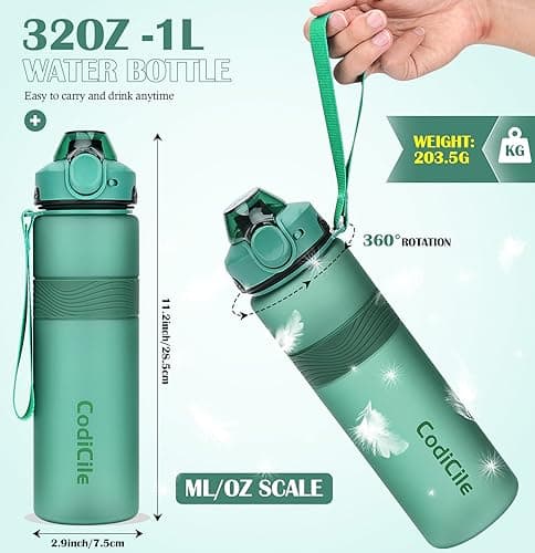 CodiCile Water Bottle, BPA Free 1l Water Bottle Leak Proof Drinks Bottle, Large Sports Bottle Great for Gym, School, Office and Travel (Dark Green) — view 6