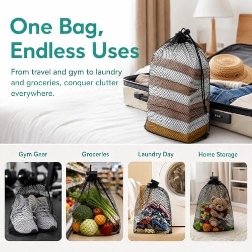 Qukkubiv 10Pcs Mesh Drawstring Bag, 30x40cm Large Net Beach Storage Bag — view 5