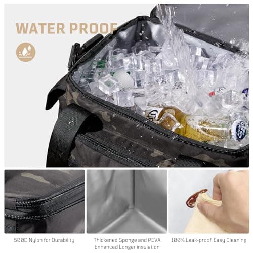 1TG Tactical Insulated Lunch Bag, Cooler Bag Thermal Food Delivery Bag Insulated Picnic Lunch Bag Foldable Cool Box for Work Travel Camping Picnic Beach, 18L-24L, Camo Black — view 5