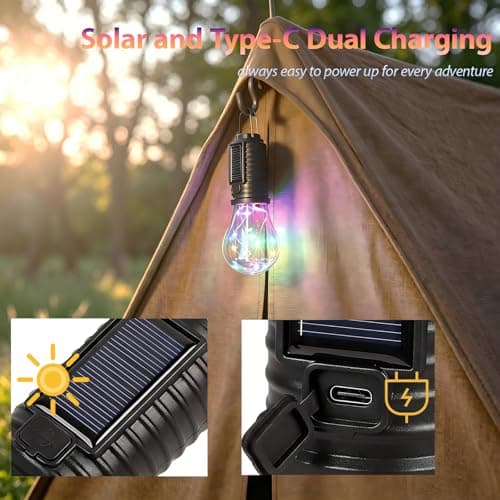 Rechargeable Camping Lanterns for Tent, USB C Solar Colour Changing Camping Lantern, IPX4 Waterproof Hanging Tent Light, Portable Battery Powered Camping Light for Fishing, Garden Party, Picnic — view 4