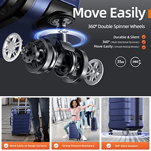 SHOWKOO Luggage Set 5 Piece Hardshell PC+ABS Expandable Suitcase, Blue — view 3