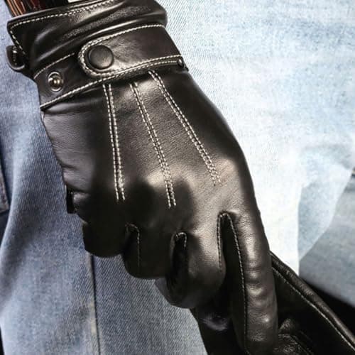 DOITOOL Men's Winter Riding Gloves PU Leather Windproof Warm Black — view 5