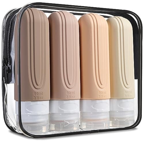 Mrsdry Travel Bottle for Toiletries, Leak Proof Silicone Travel Size 90ml Bottles Refillable Containers for Liquid Shampoo, BPA Free and TSA Approved Travel Accessories with Clear Bag (4 Pack)