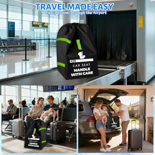 Car Seat Travel Bag for Airplane, Portable CarSeat Cover with Shoulder Strap, Premium Gate Check Bags Fits All Baby Infant Carriers & Booster & Convertible, Baby Air Travel Essentials (Black--A) — view 6