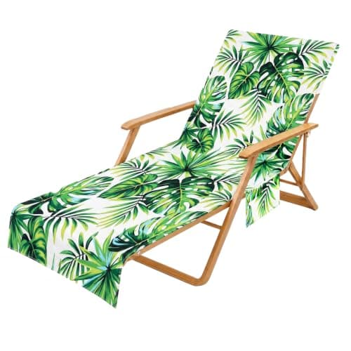 Minicoco Beach Towel with Pockets，Sand Free Sun Lounger Towel with Bag, Lightweight Sports Towel, Compact Travel Beach Towel for Summer Outdoor Pool Vacation, 215×75cm, Green Leaf Print — view 5