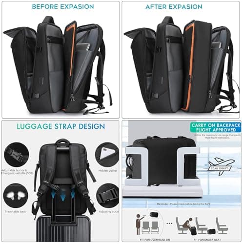 TANGCORLE Travel Carry on Backpack 50L Expandable Flight Approved Backpacks 17.3 inch Laptop and USB Charging Port bags Water Resistant Business Back Pack for Women & Men — view 6