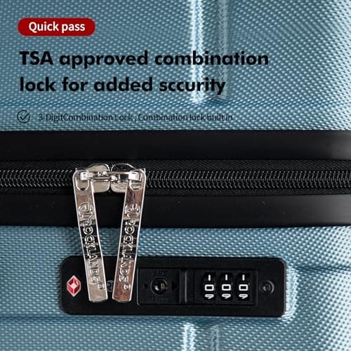 Rocklands® Cabin Suitcase 55x40x20cm Hard Shell TSA Lock, 4 Spinner Wheels, Lightweight Hand Luggage Small Travel Bag, Approved for 100+ Airlines Including Ryanair, EasyJet (Ice Blue, Cabin (20 Inch)) — view 5