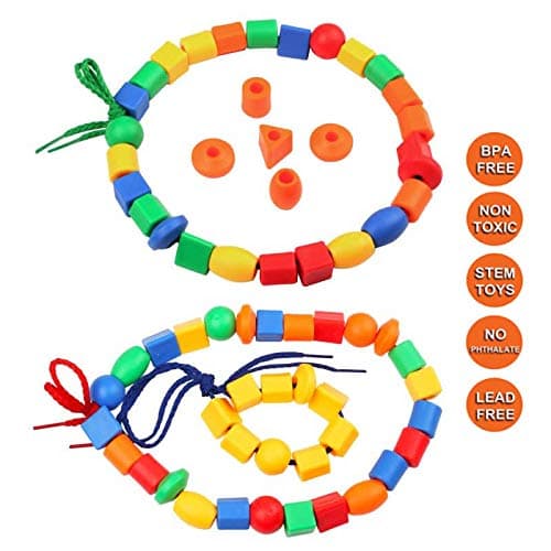 BMTOYS Threading Beads for 5 Year Olds - 70 Stringing Lacing Beads Crafts Toy with Travel Bag - Montessori Toys for Kids 5 6 7 8 Year Old Occupational Therapy Autism Fine Motor Skills Activities — view 4