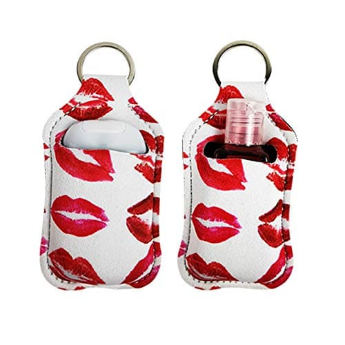 RANXIZY 4 Piece Hand Sanitizer Bottle Holder Keyring Neoprene Keychain for 30ML Gym Shampoo Lotion Soap Perfume and Liquids Travel Containers,Lips — view 3