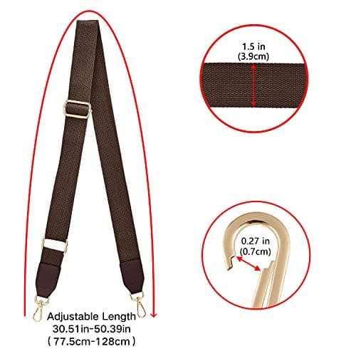 Women Wide Shoulder Bags Strap,Adjustable Replacement Belt Bag Strap with Leather Gold Hooks Canvas Purse Straps Messenger Bag Changeable Long Strap For Crossbody Handbag(Leather-Dark Brown) — view 4