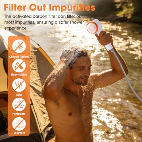 Portable Camping Shower Kit, IPX6 Waterproof Rechargeable Pump with Carbon Water Purification and Soft LED Light, 20L Folding Bucket, Portable Shower for Outdoor Camping Pet Bath Wash — view 3