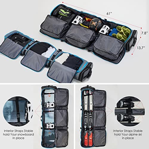 XCMAN Padded Snowboard Bag with Wheels,Adjustable Length 63-75In,Padded Bag for Air Traveling,Loading Capacity 100L… (Grey) — view 6